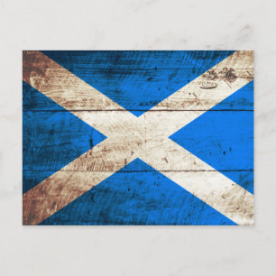 Schottland-Flagge auf alter Holzmaserung Postkarte