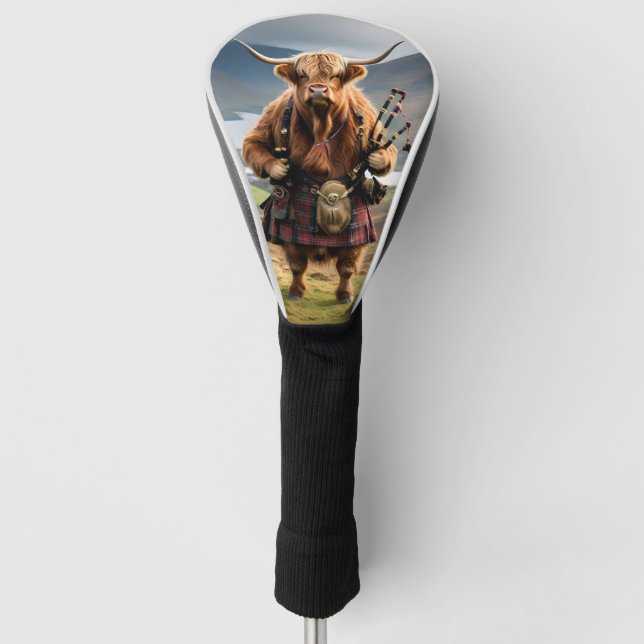 Schottland Highland Cow Bagpiper Golf Headcover (Vorderseite)