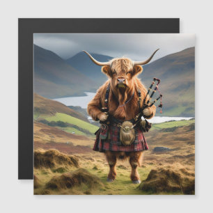Schottland Highland Cow Bagpiper Magnetkarte