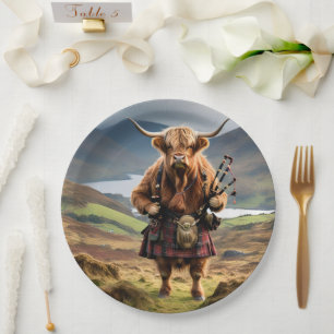 Schottland Highland Cow Bagpiper Pappteller