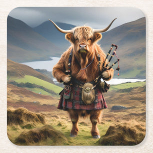 Schottland Highland Cow Bagpiper Rechteckiger Pappuntersetzer