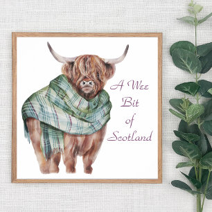 Schottland Highland Cow in Tartan Karierte Tierart Poster