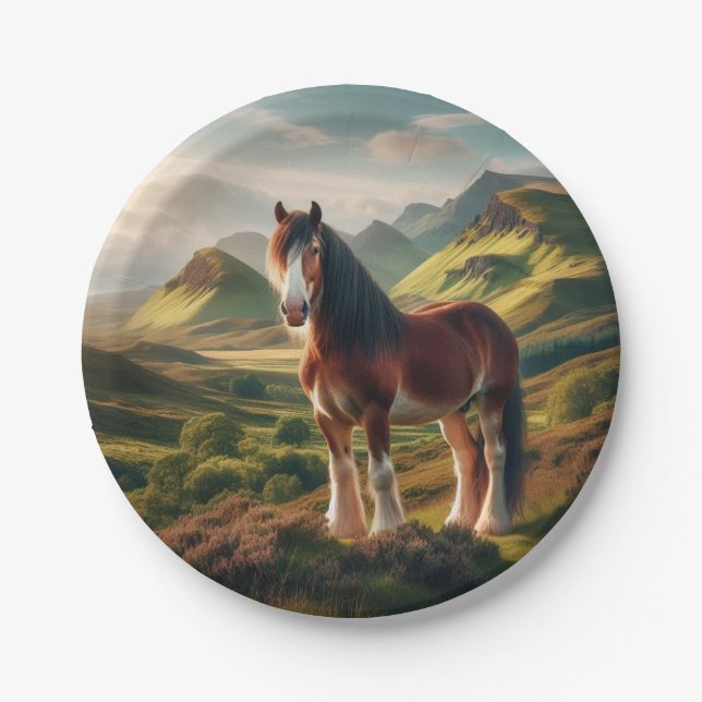 Schottland Highlands Clydesdale-Pferd Pappteller (Vorderseite)