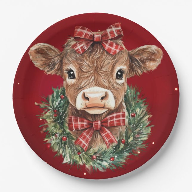 Schottland-Hochlandkuh zu Weihnachten Pappteller (Vorderseite)