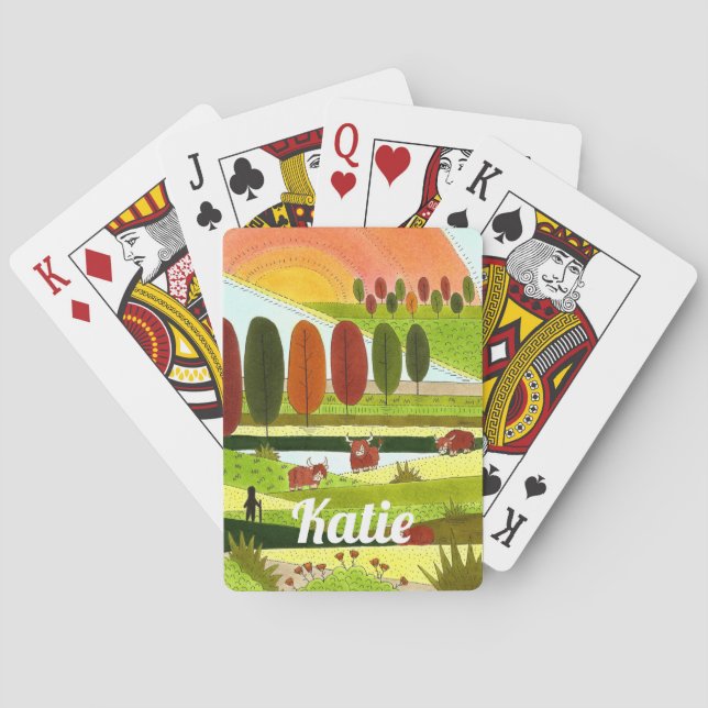 Schottland Hochlandkühe im Herbstfeld Spielkarten (Rückseite)