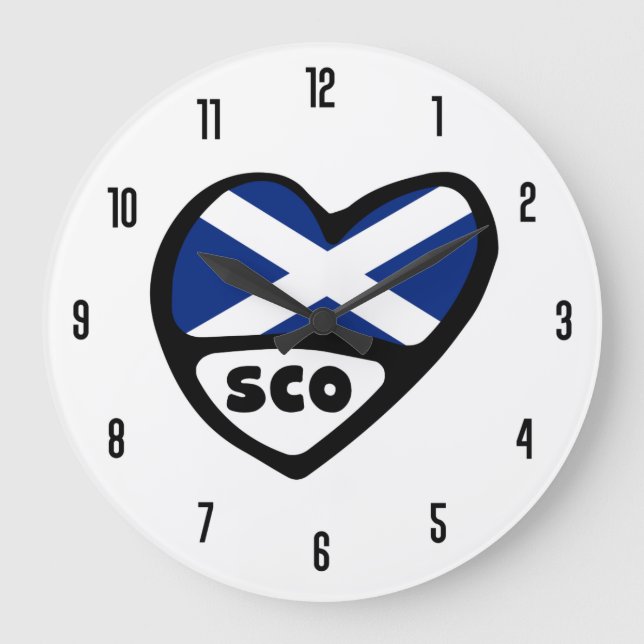 Schottland Ländercode SCO Flaggenherz Große Wanduhr (Vorderseite)