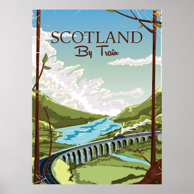 Schottland Mit Zuglokomotive Reiseplakat Poster (Vorne)