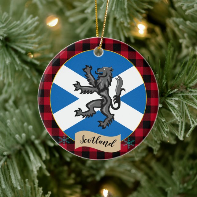 Schottland, Rampant, Büffel kariert, Schottische F Keramik Ornament (Baum)