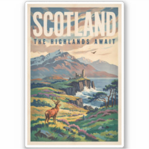 Schottland Scottish Highland-Hirsch-Illustration R Aufkleber