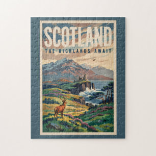 Schottland Scottish Highland-Hirsch-Illustration R Puzzle
