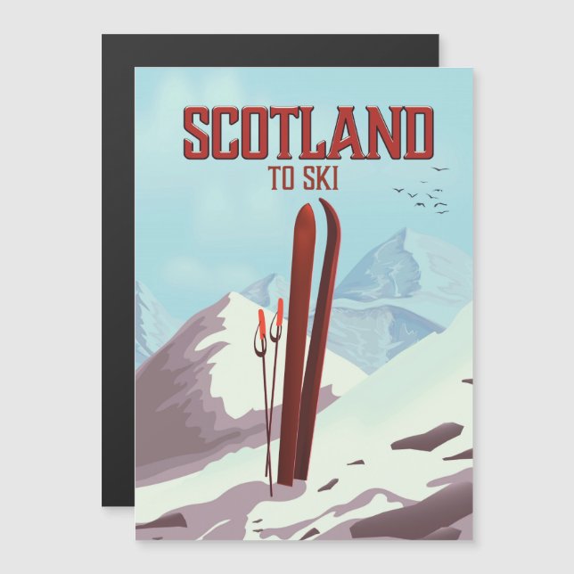 Schottland To Ski Vintage Reiseplakat Magnetkarte (Vorne/Hinten)
