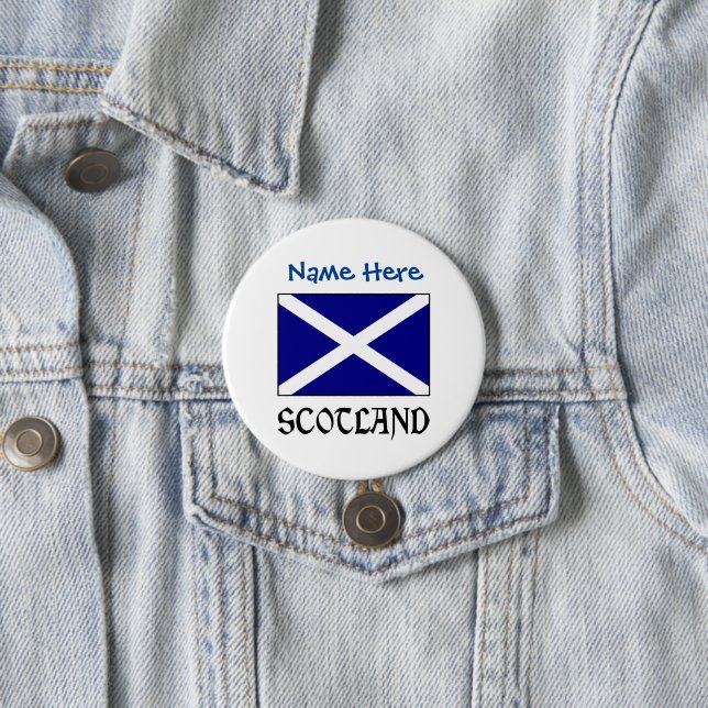 Schottland und Schotte Flaggen Blauer Personalisie Button (Beispiel)