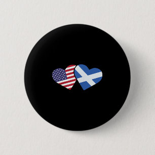 Schottland USA-Flagge T-Shirt Herz Schottisch Amer Button