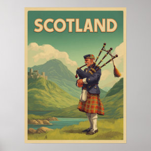 Schottland Vintage Reise – Highland Dudelsackpfeif Poster