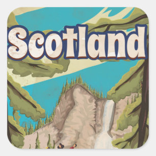 Schottland Vintage-Reiseposter Quadratischer Aufkleber
