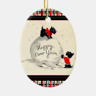 Schottliche Hunde glücklich Neues Jahr Keramik Ornament