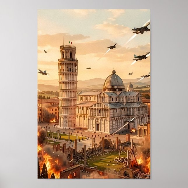 Schräg Turm von Pisa unter Belagerung Poster (Vorne)