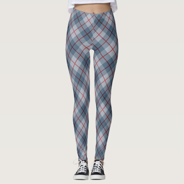 Schräger karierter Blau-Roter Streifen Leggings (Vorderseite)