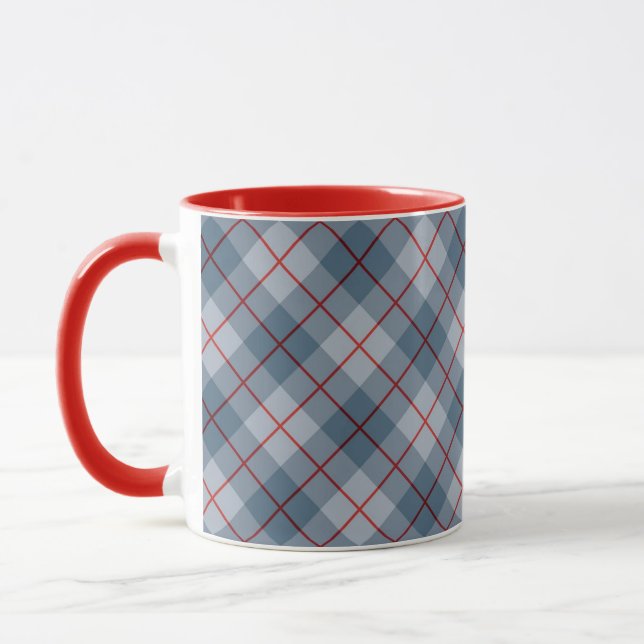 Schräger karierter Blau-Roter Streifen Tasse (Links)