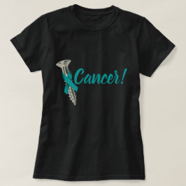 Schrauben-Gebärmutterkrebs-aquamarines Band T-Shirt