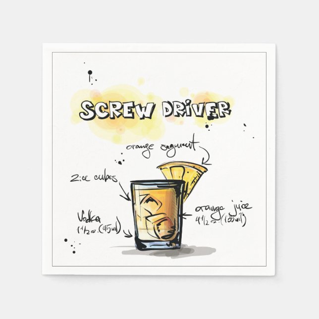 Schraubendreher Drink Rezept Cocktail Napkin Serviette (Vorderseite)