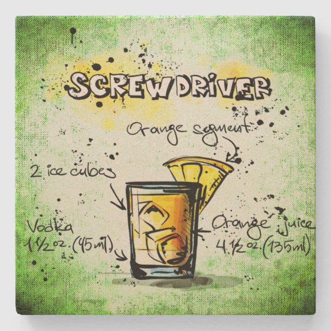 Schraubendreher Trinkrezept Steinuntersetzer (Vorderseite)