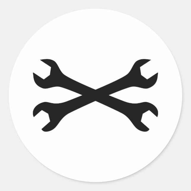Schraubenschlüssel gekreuzt runder aufkleber (Vorderseite)