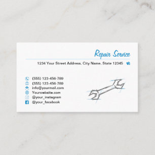 Schraubenschlüssel, handgezogen. Reparaturservice, Visitenkarte