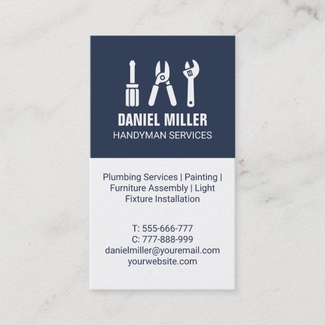 Schraubenzieher Kabelschneider Handyman Vertikal Visitenkarte (Vorderseite)