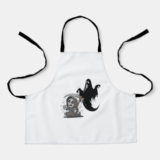 Schrecklicher grimmiger Sensenmann und Geist. Schürze