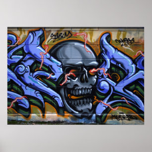 Schrecklicher Schädel mit brennenden Augen Poster