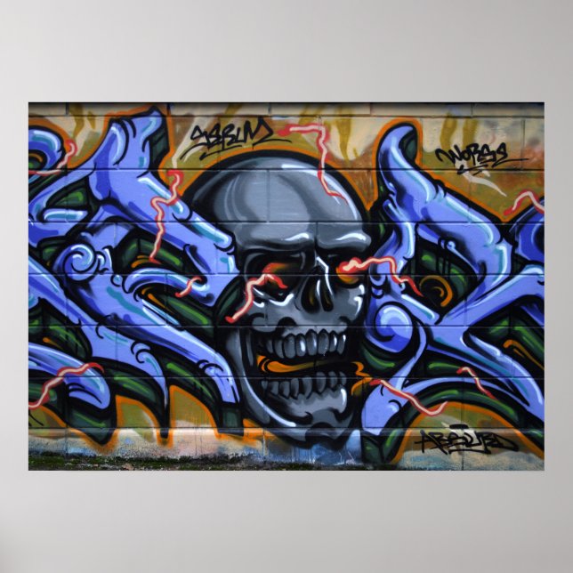 Schrecklicher Schädel mit brennenden Augen Poster (Vorne)