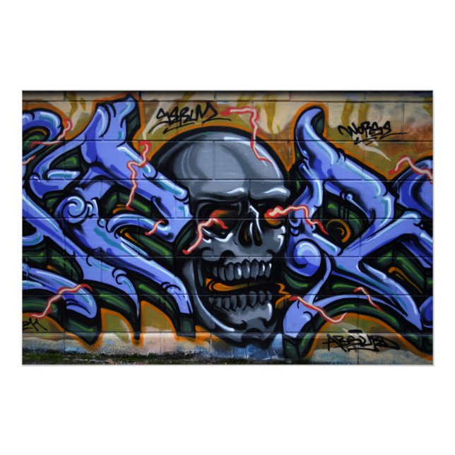 Schrecklicher Schädel mit brennenden Augen Poster (Vorderseite)