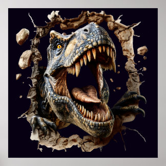 Schreckliches Wand-Ausbruch-Dinosaurier-T-Rex-Post Poster