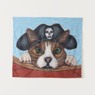 Schreckt Niedliche Katze im Black Pirate Hat Boot Wandteppich