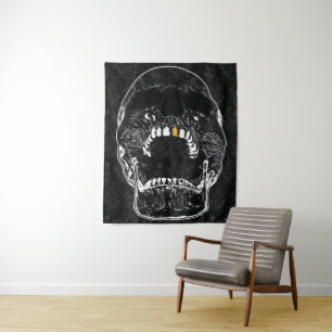 Schrei Man Gold Tooth Skull Wandteppich
