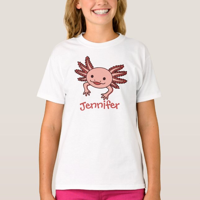 Schreib deinen Namen auf diesen süßen Axolotl T-Shirt (Vorderseite)