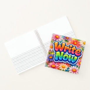 Schreib jetzt Text mit Neon Gänseblümchen Notizbuch
