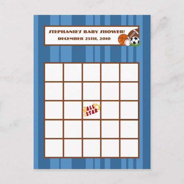 Schreibbare Bingo Card All-Star Blue Einladungspostkarte (Vorderseite)