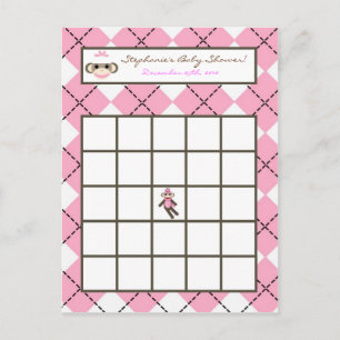 Schreibbare Bingokarte Rosa Raute Sock Monkey Einladungspostkarte
