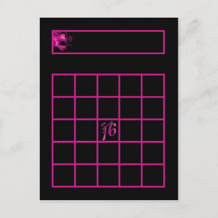 Schreibbare Bingokarte Sweet 16 Hot Pink Black Par Einladungspostkarte