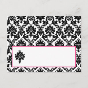 Schreibbare Platzkarte - Hot Pink Black Damask Postkarte