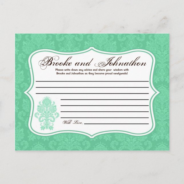 Schreibbare Ratenkarte Minze weißer Damaskottchen  Hinweiskarte (Vorderseite)