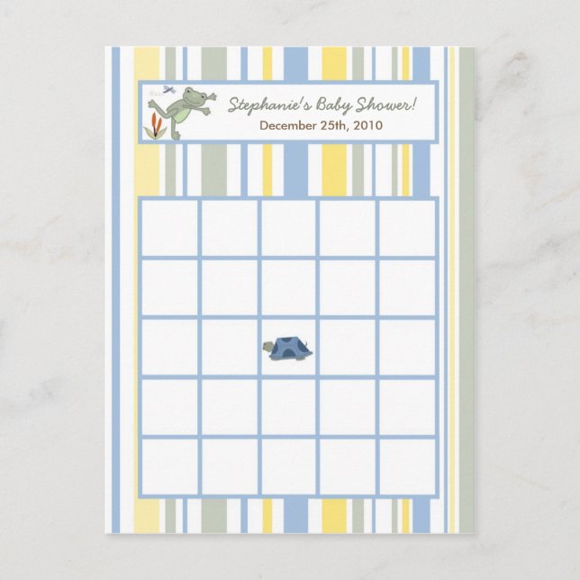 Schreibe Bingo Card Leap Frog Turtle Bee Dragonfly Einladungspostkarte (Vorderseite)