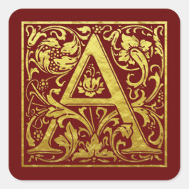 Schreiben A Erste Buchstaben Imitate Gold und Rot Quadratischer Aufkleber