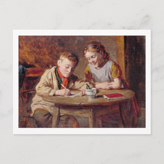 Schreiben eines Schreibens (Öl auf Tafel) Postkarte (Vorderseite)