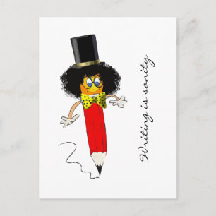 Schreiben ist Vernunft, lustiger Clownskopf auf Bl Postkarte