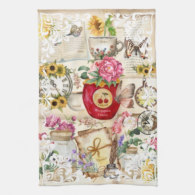 Schreiben Sie allen Namen auf den antiken Abbildun Geschirrtuch (Vertikal)