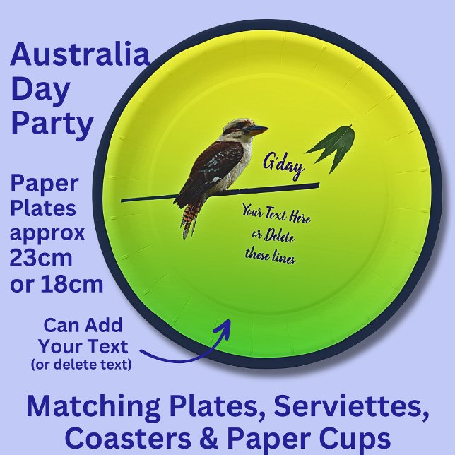 Schreiben Sie Ihren Text, Kookaburra Australia Day Pappteller (Von Creator hochgeladen)