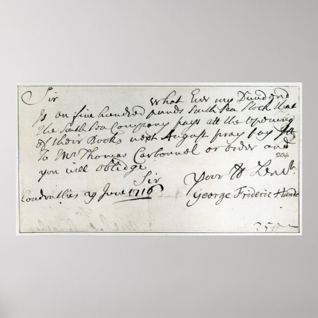 Schreiben von Händel, Juni 1716 Poster (Vorne)